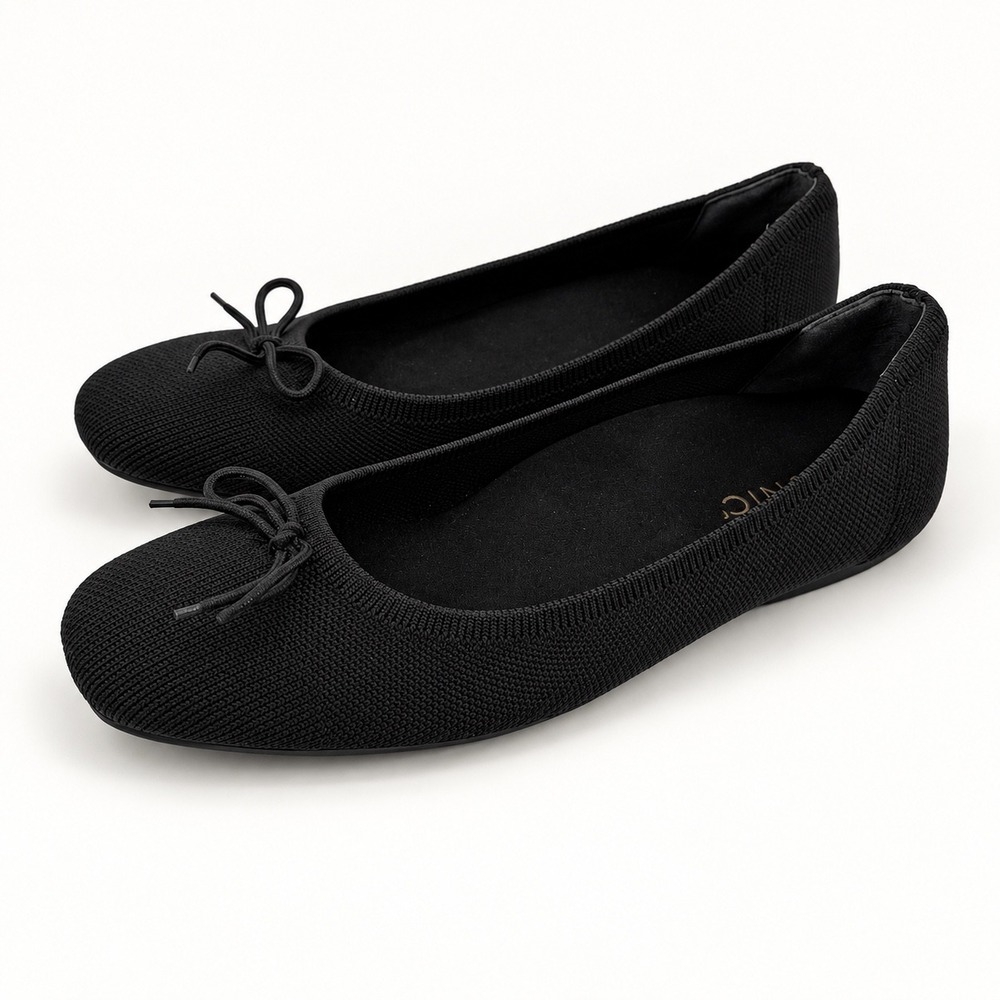 Vionic Women 7 Klara Knit Ballet Flat Black Textured Skimmer Minimalist Capsule